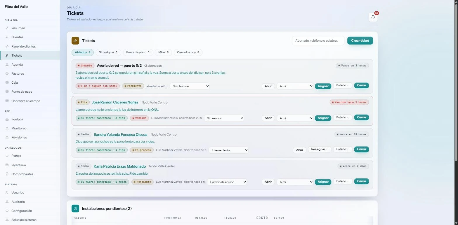 Cola de tickets con la avería troncal arriba e instalaciones pendientes debajo